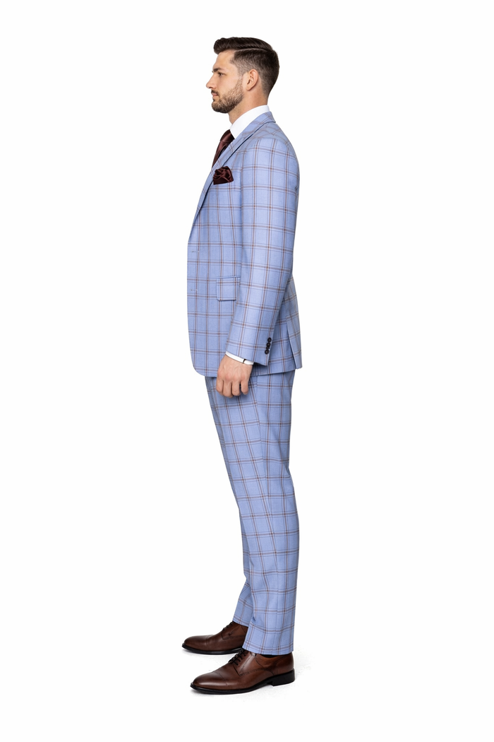 Sky Reflection Blue Windowpane 3-Piece Tailored Suit by Rossiman