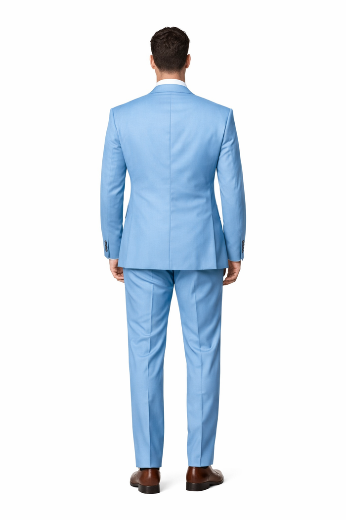 Sky Royale Double-Breasted 3-Piece Luxury Suit in Powder Blue by Rossiman