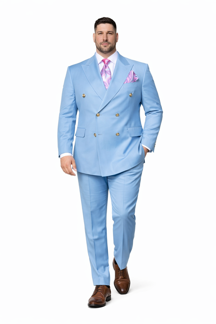 Sky Royale Double-Breasted 3-Piece Luxury Suit in Powder Blue by Rossiman