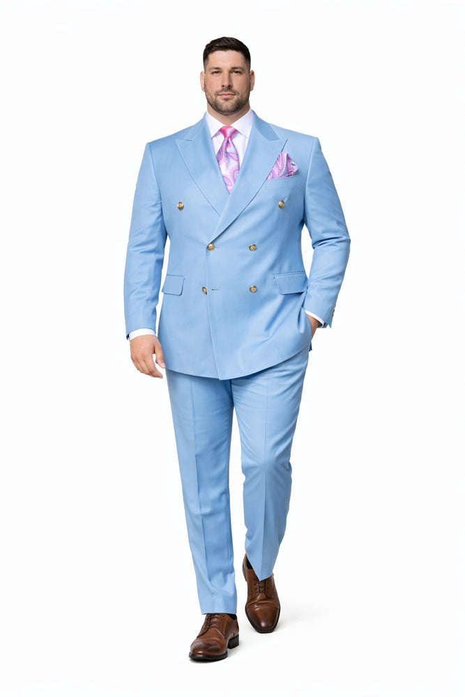 Sky Royale Double-Breasted 3-Piece Luxury Suit in Powder Blue by Rossiman