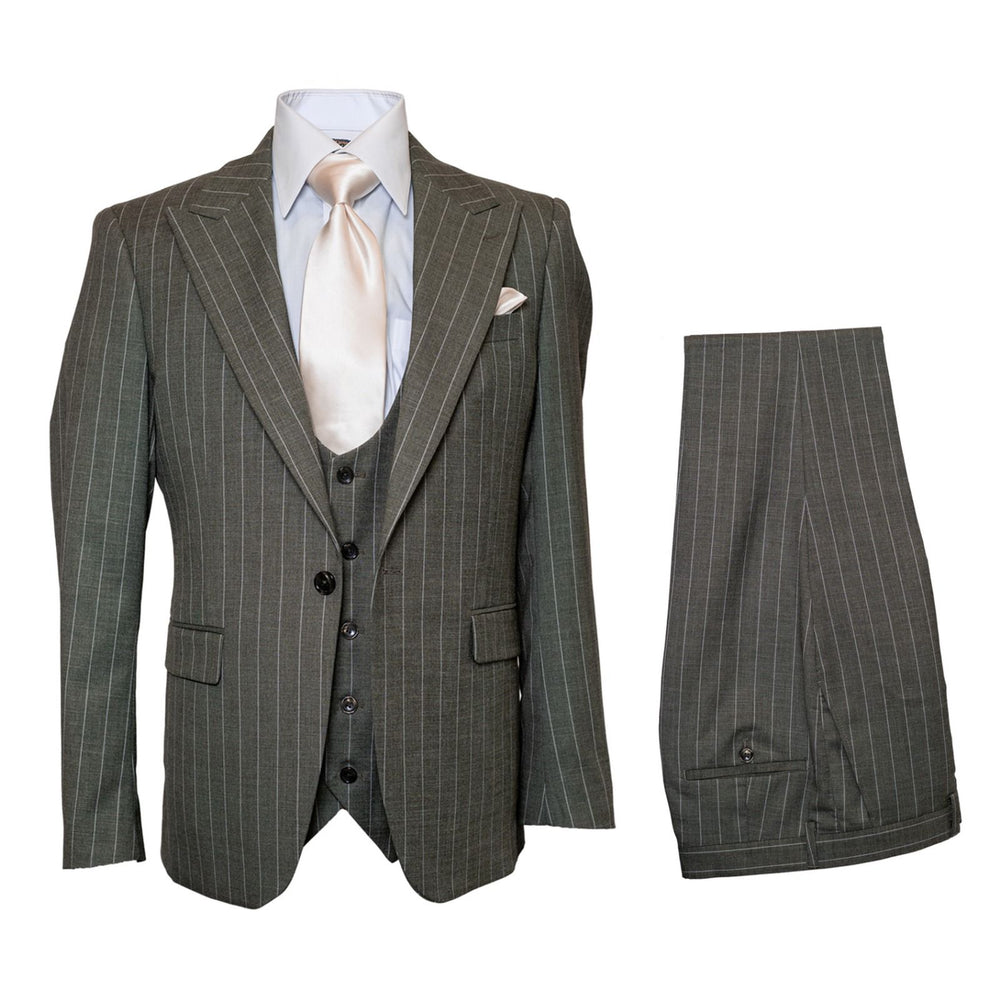 Slate Meridian Grey Pinstripe 3-Piece Signature Suit by Rossiman