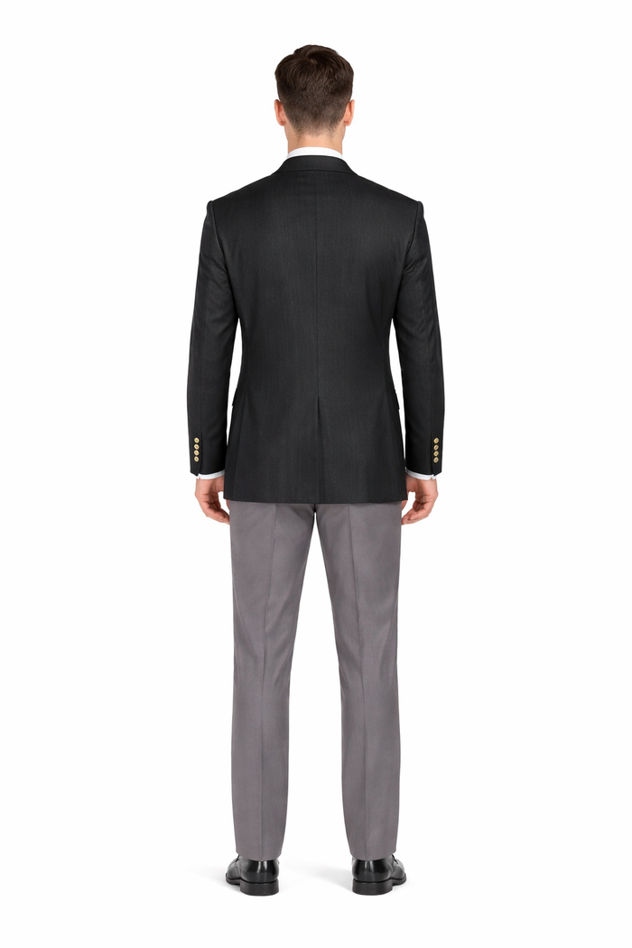 Slim Fit 4 buttons Style Men's Double Breasted Suits Jacket Fabric Blazer Sport Coat in Black or Navy Blue