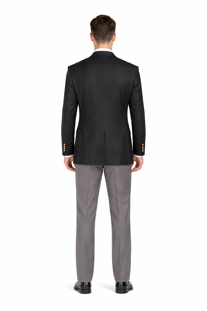 Slim Fit 4 buttons Style Men's Double Breasted Suits Jacket Fabric Blazer Sport Coat in Black or Navy Blue