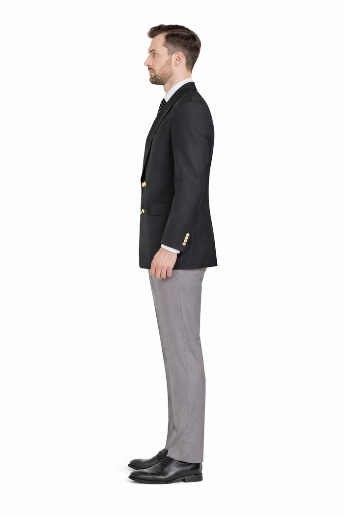 Slim Fit 4 buttons Style Men's Double Breasted Suits Jacket Fabric Blazer Sport Coat in Black or Navy Blue