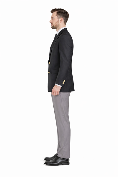 Slim Fit 4 buttons Style Men's Double Breasted Suits Jacket Fabric Blazer Sport Coat in Black or Navy Blue