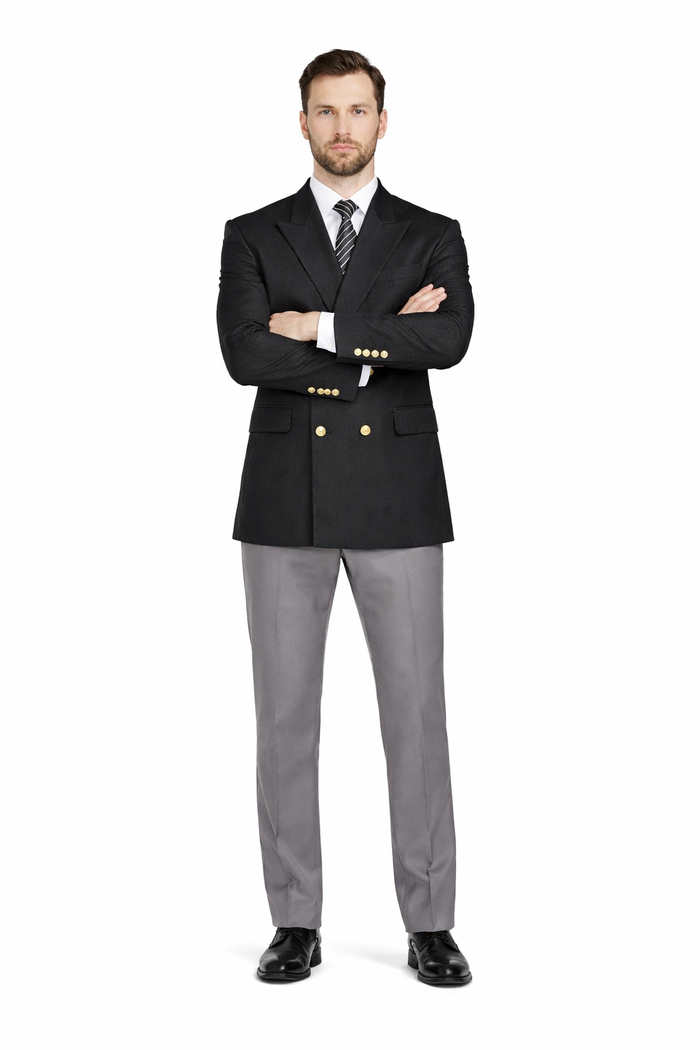 Slim Fit 4 buttons Style Men's Double Breasted Suits Jacket Fabric Blazer Sport Coat in Black or Navy Blue