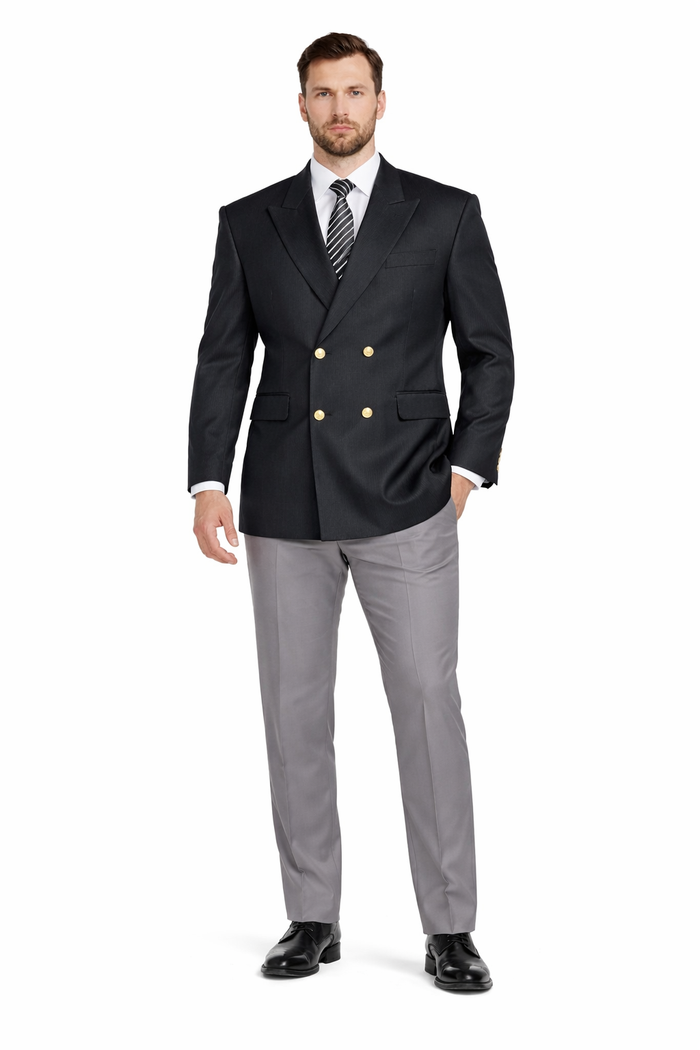 Slim Fit 4 buttons Style Men's Double Breasted Suits Jacket Fabric Blazer Sport Coat in Black or Navy Blue