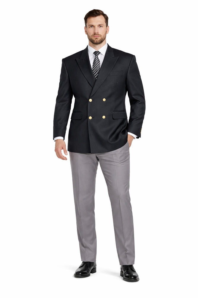 Slim Fit 4 buttons Style Men's Double Breasted Suits Jacket Fabric Blazer Sport Coat in Black or Navy Blue