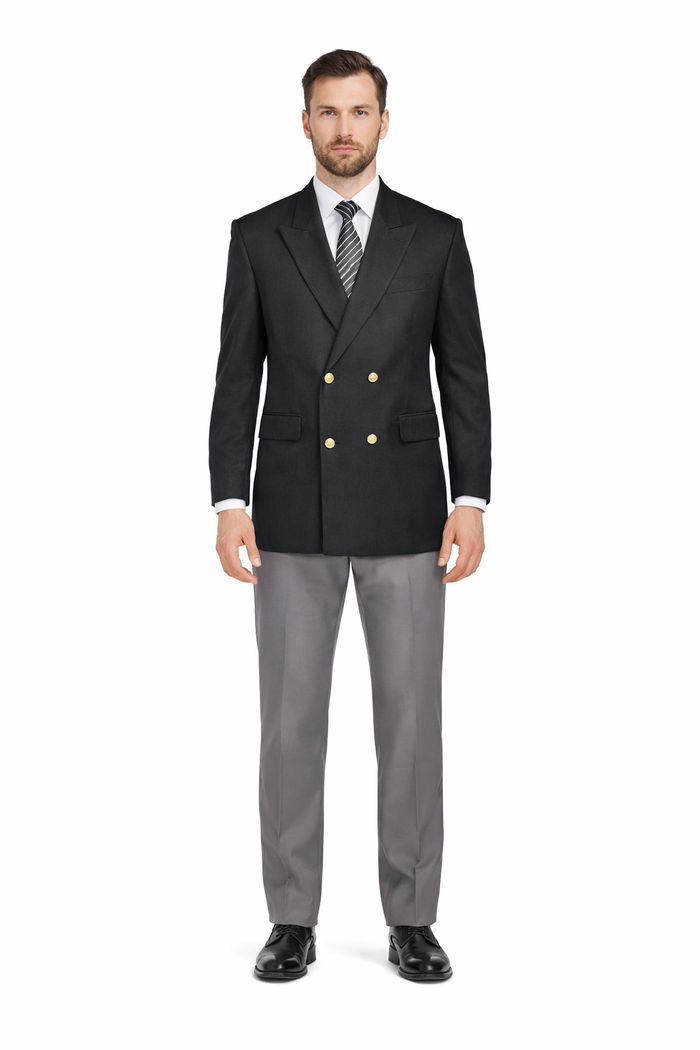 Slim Fit 4 buttons Style Men's Double Breasted Suits Jacket Fabric Blazer Sport Coat in Black or Navy Blue