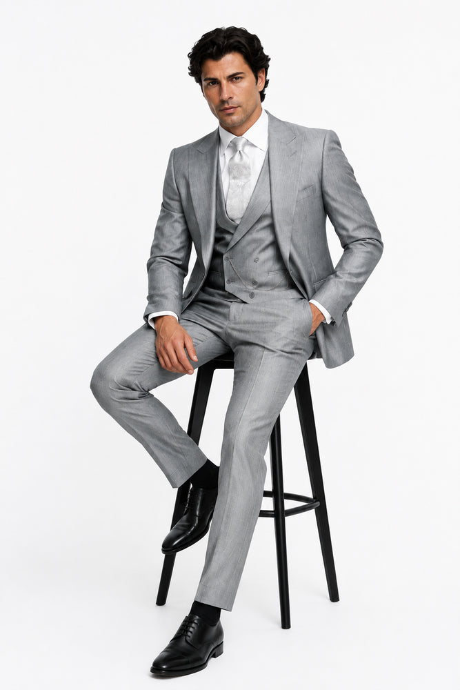 Slim Fit Suit - Vested Morning Light Grey Suit