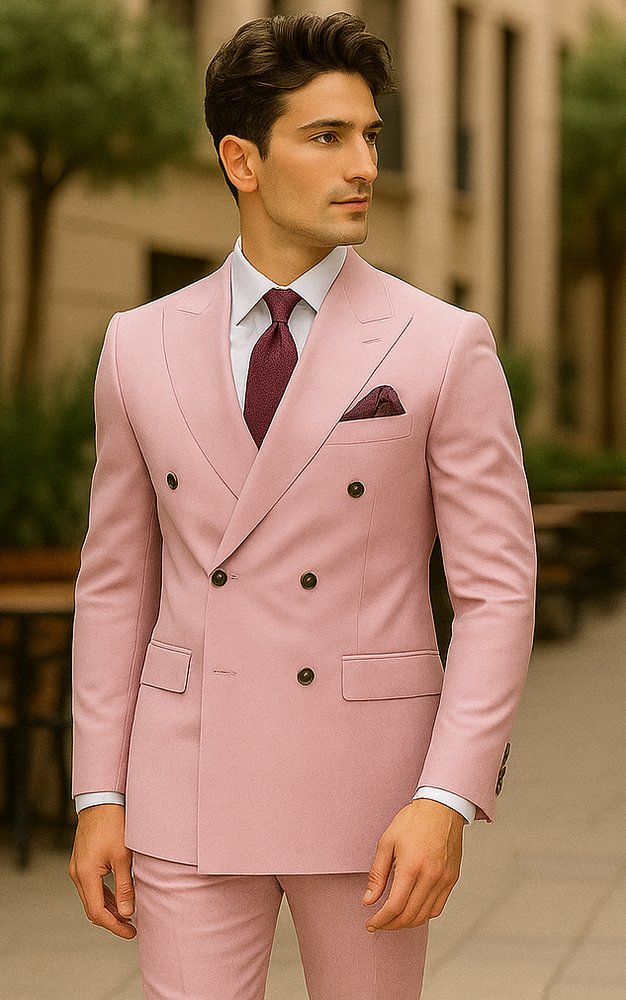 Slim Fitted Cut Mens Double Breasted Blazer - Light Pink Double Breasted Sport Coat