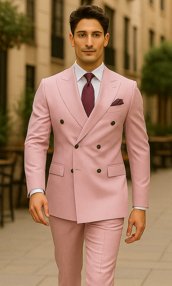 Slim Fitted Cut Mens Double Breasted Blazer - Light Pink Double Breasted Sport Coat