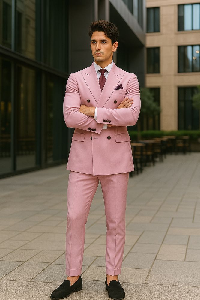 Slim Fitted Cut Mens Double Breasted Blazer - Light Pink Double Breasted Sport Coat
