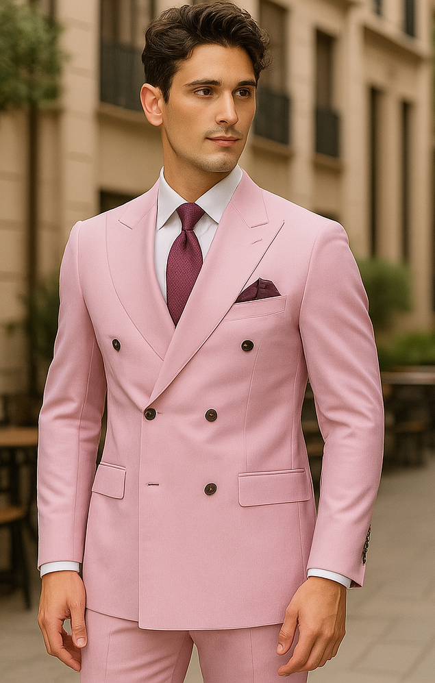 Slim Fitted Cut Mens Double Breasted Blazer - Light Pink Double Breasted Sport Coat