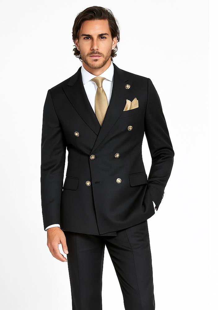 Slim Fitted Cut Mens Double Breasted Suit - Fabric - Flat Front Pants - 100% Wool Fabric