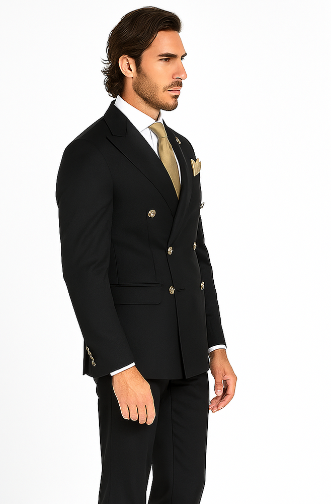 Slim Fitted Cut Mens Double Breasted Suit - Fabric - Flat Front Pants - 100% Wool Fabric