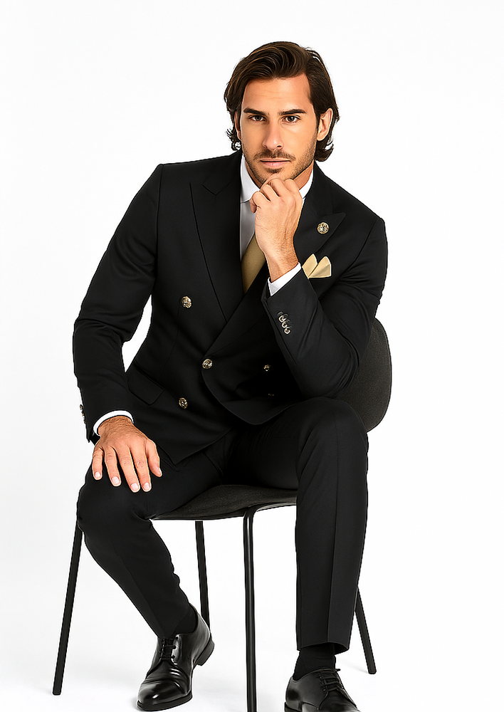 Slim Fitted Cut Mens Double Breasted Suit - Fabric - Flat Front Pants - 100% Wool Fabric