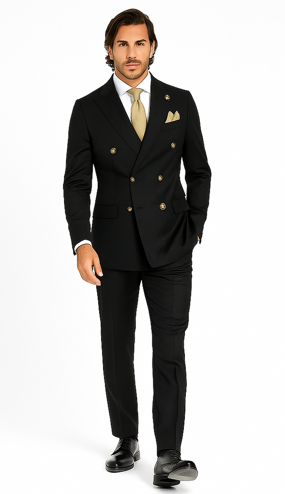 Slim Fitted Cut Mens Double Breasted Suit - Fabric - Flat Front Pants - 100% Wool Fabric