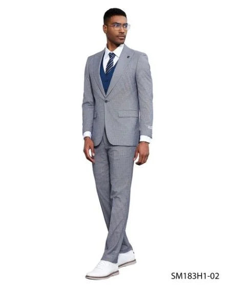 Stacy Adams Men's 3 Piece Glen Plaid Hybrid Fit Suit - Accented Vest