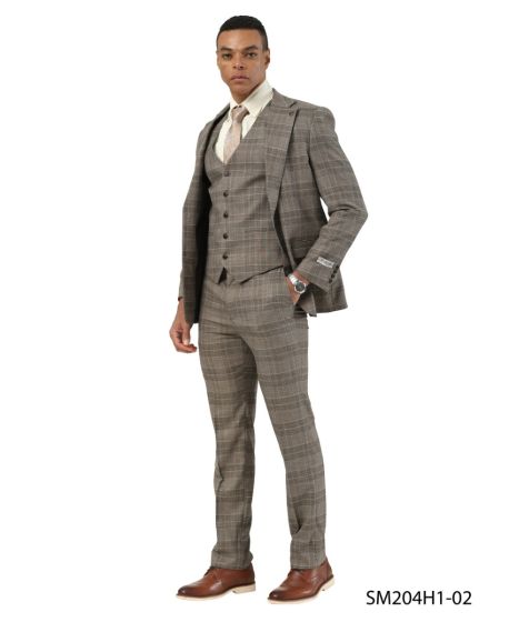 Stacy Adams Men's 3 Piece Glen Plaid Suit - Hybrid Fit