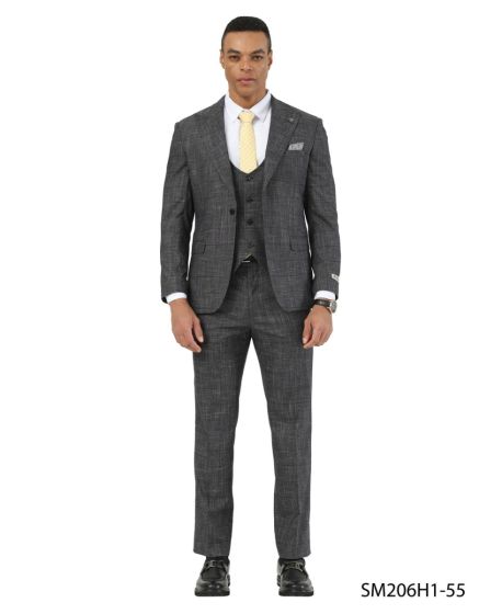 Stacy Adams Men's 3 Piece Hybrid Fit Suit - Textured Windowpane