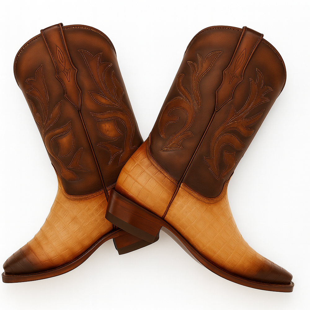 Men's King Exotic Snip Toe Caiman Belly Boots Handcrafted Burnished Oryx (494RD8215)