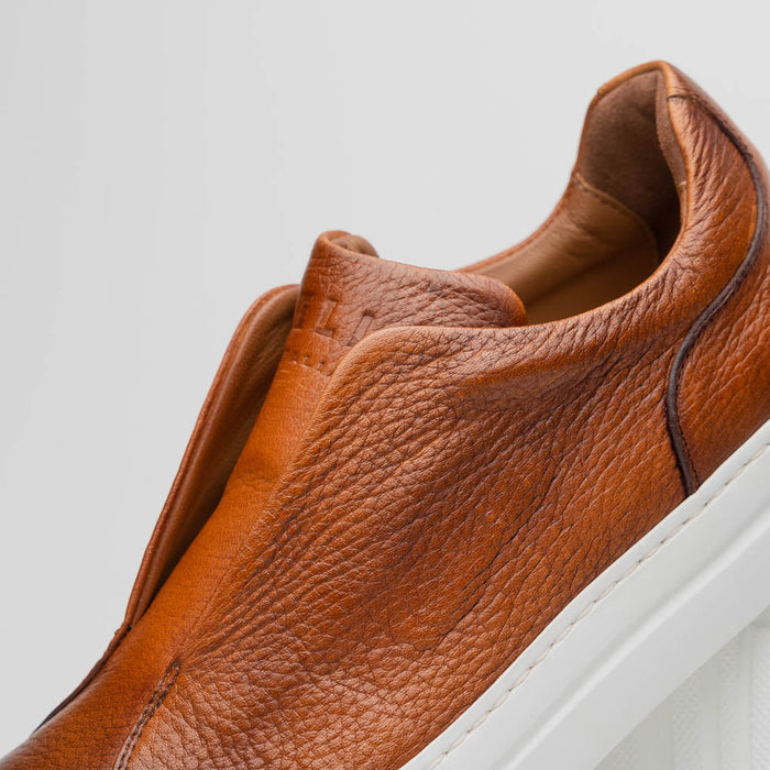 Zelli Spettacolare Pebble Grain Slip-On Sneaker in Cognac