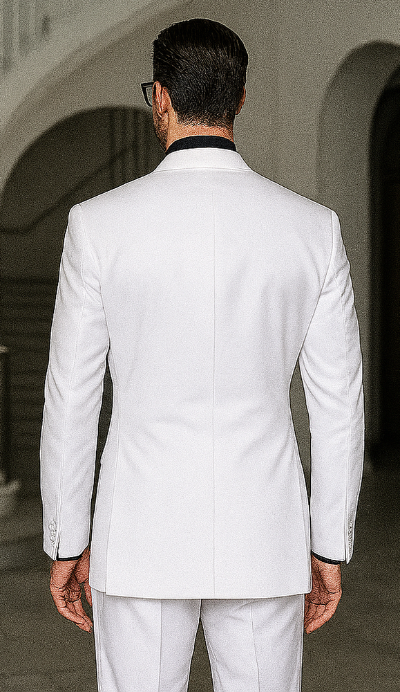 Statement Confidence Men's Solid All White Suit For Men 2 Button Modern Fit Suits Wool Suit