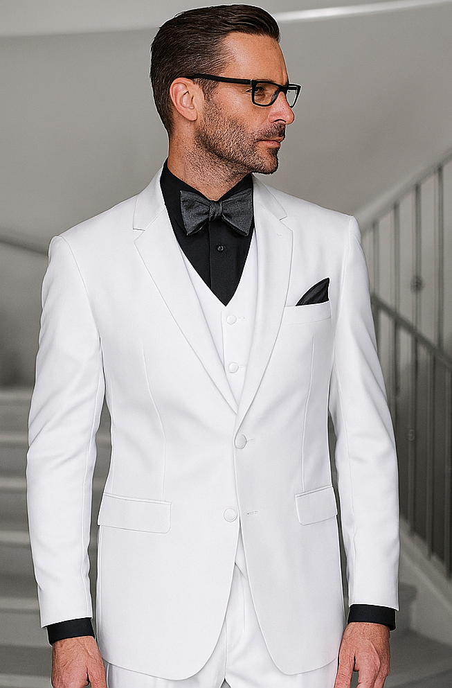 Statement Confidence Men's Solid All White Suit For Men 2 Button Modern Fit Suits Wool Suit