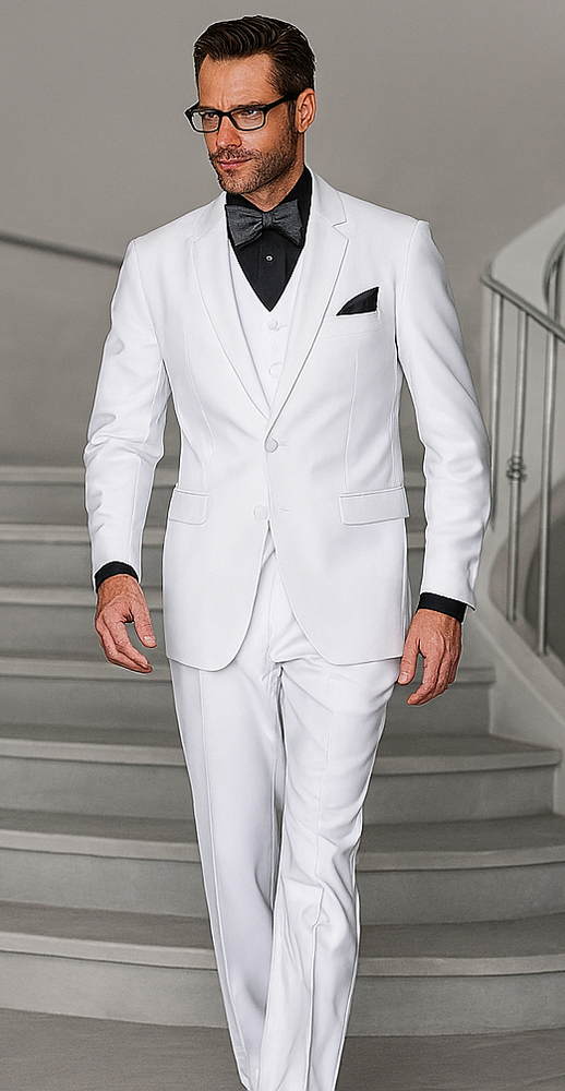 Statement Confidence Men's Solid All White Suit For Men 2 Button Modern Fit Suits Wool Suit