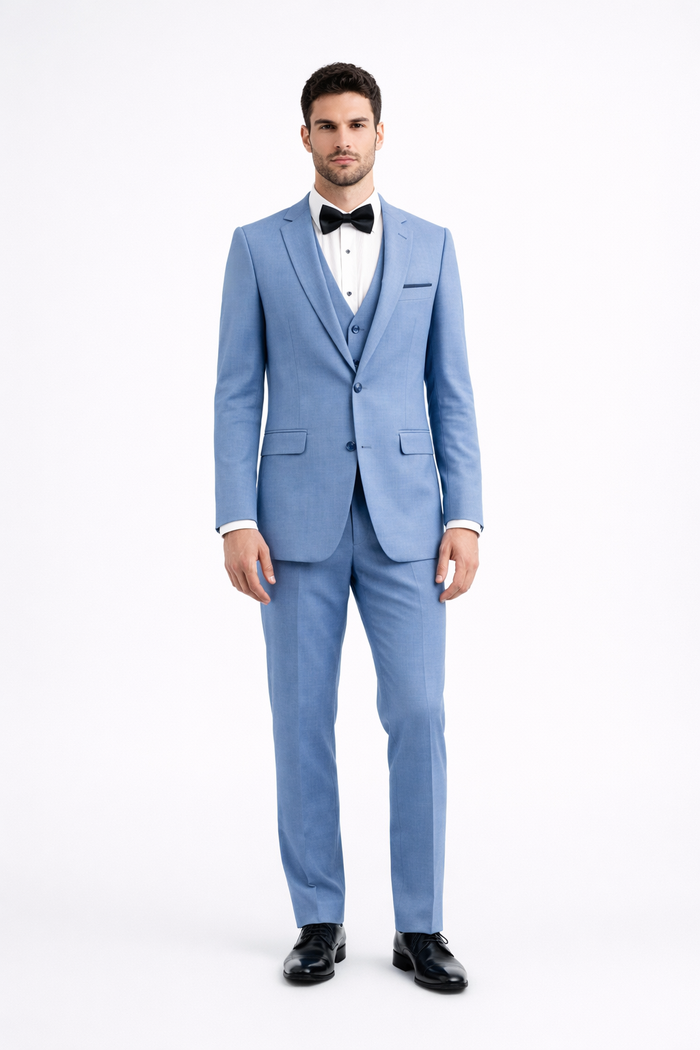 Steel Blue ~ Powder Steel Blue Suit 2 button Vested Flat Front Pants - Dusty Blue Suit