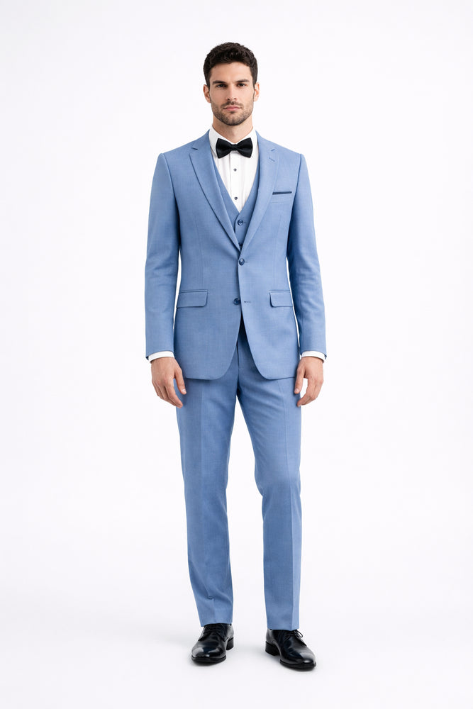 Steel Blue ~ Powder Steel Blue Suit 2 button Vested Flat Front Pants - Dusty Blue Suit