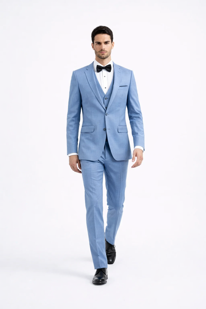 Steel Blue ~ Powder Steel Blue Suit 2 button Vested Flat Front Pants - Dusty Blue Suit