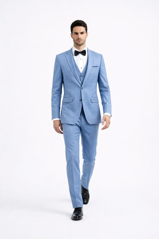 Steel Blue ~ Powder Steel Blue Suit 2 button Vested Flat Front Pants - Dusty Blue Suit