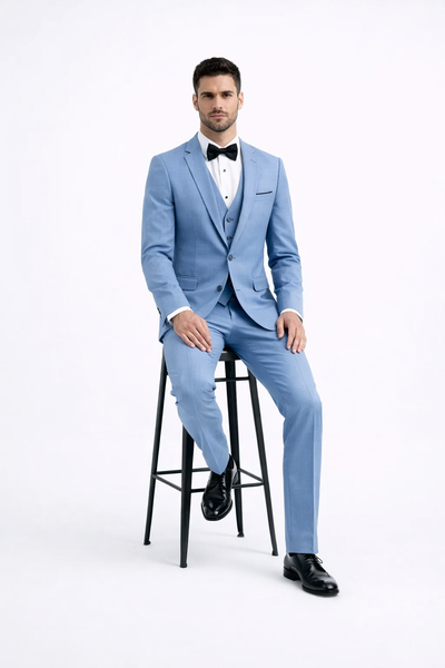 Steel Blue ~ Powder Steel Blue Suit 2 button Vested Flat Front Pants - Dusty Blue Suit