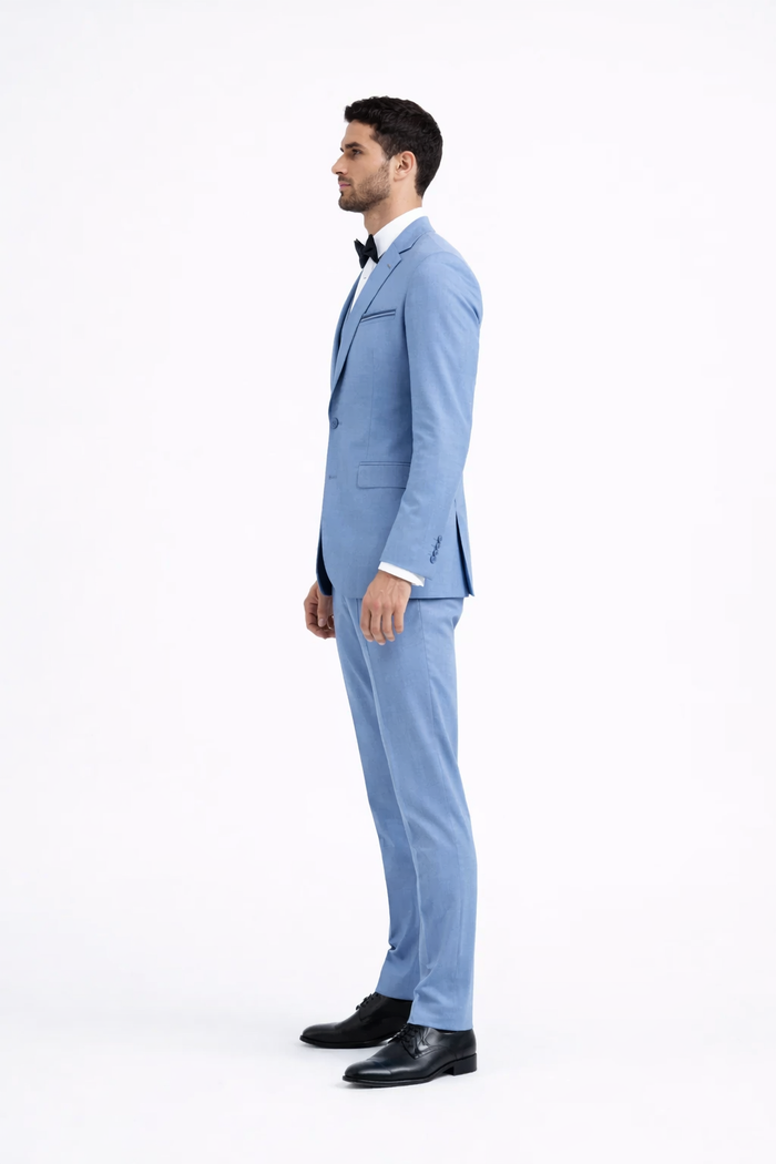 Steel Blue ~ Powder Steel Blue Suit 2 button Vested Flat Front Pants - Dusty Blue Suit