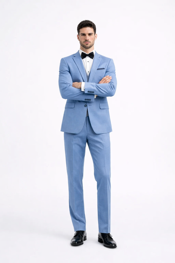Steel Blue ~ Powder Steel Blue Suit 2 button Vested Flat Front Pants - Dusty Blue Suit
