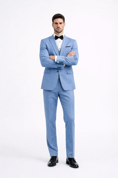Steel Blue ~ Powder Steel Blue Suit 2 button Vested Flat Front Pants - Dusty Blue Suit