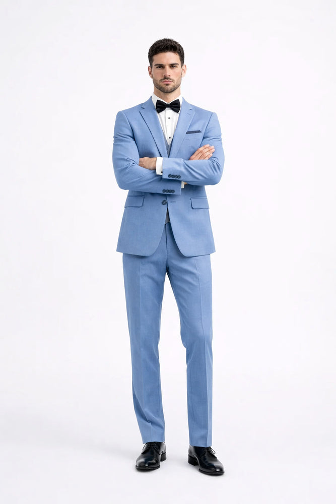 Steel Blue ~ Powder Steel Blue Suit 2 button Vested Flat Front Pants - Dusty Blue Suit