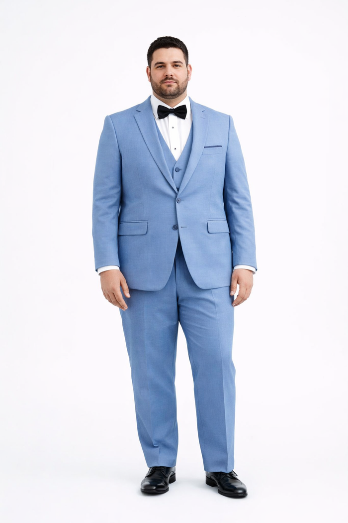 Steel Blue ~ Powder Steel Blue Suit 2 button Vested Flat Front Pants - Dusty Blue Suit