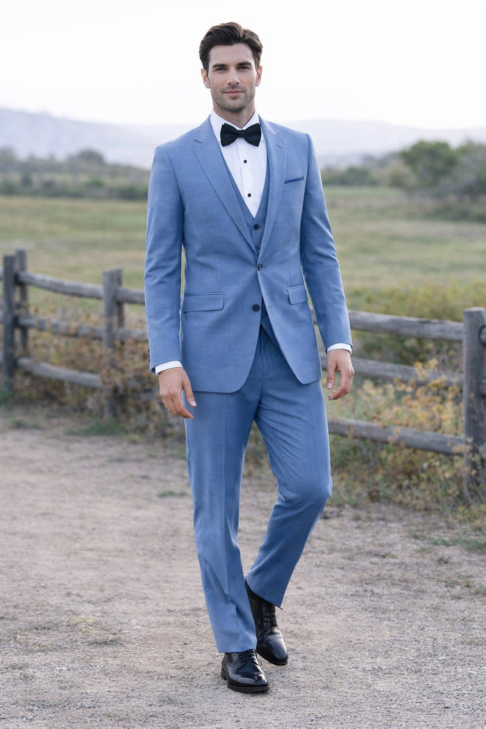 Steel Blue ~ Powder Steel Blue Suit 2 button Vested Flat Front Pants - Dusty Blue Suit