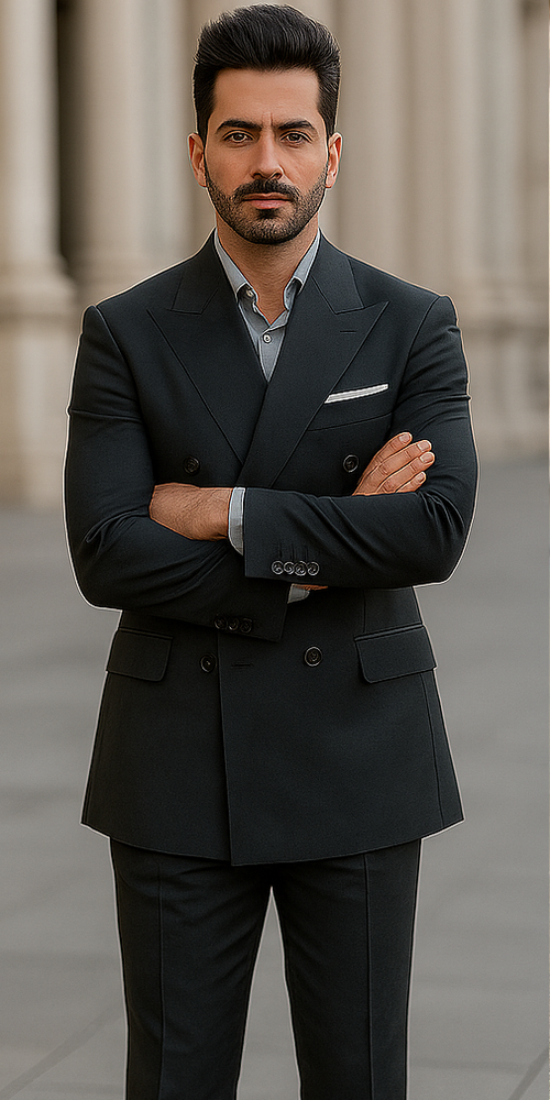 Steve Harvey Two Piece Double Breasted Black Suit