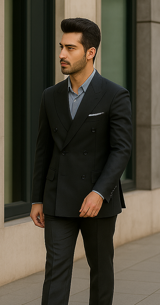 Steve Harvey Two Piece Double Breasted Black Suit