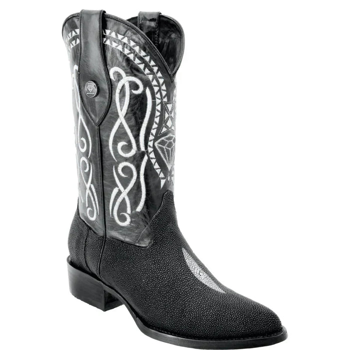 Mens White Diamond Boot Single Stone Men's Stingray Boots J-Toe