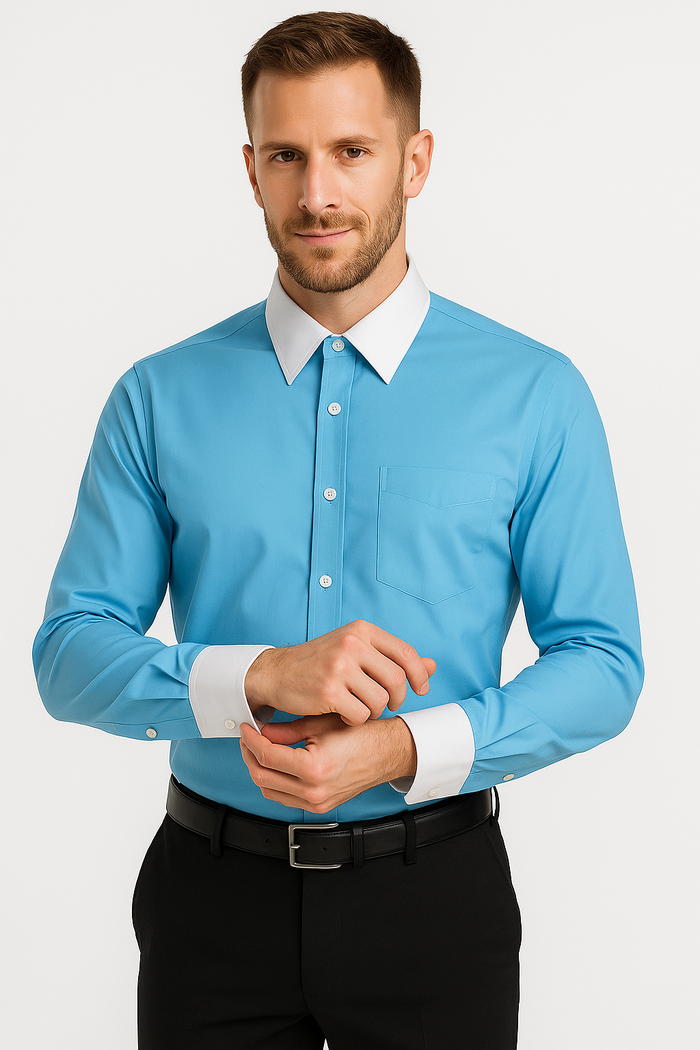 Classic Stylish Fashionable -White Collar Two Toned Contrast white collars Multi-color Men's Dress Shirt