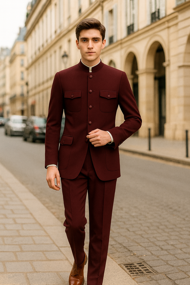 Apollo King Men's 2 Piece Nehru Style Suit Fashion Pockets