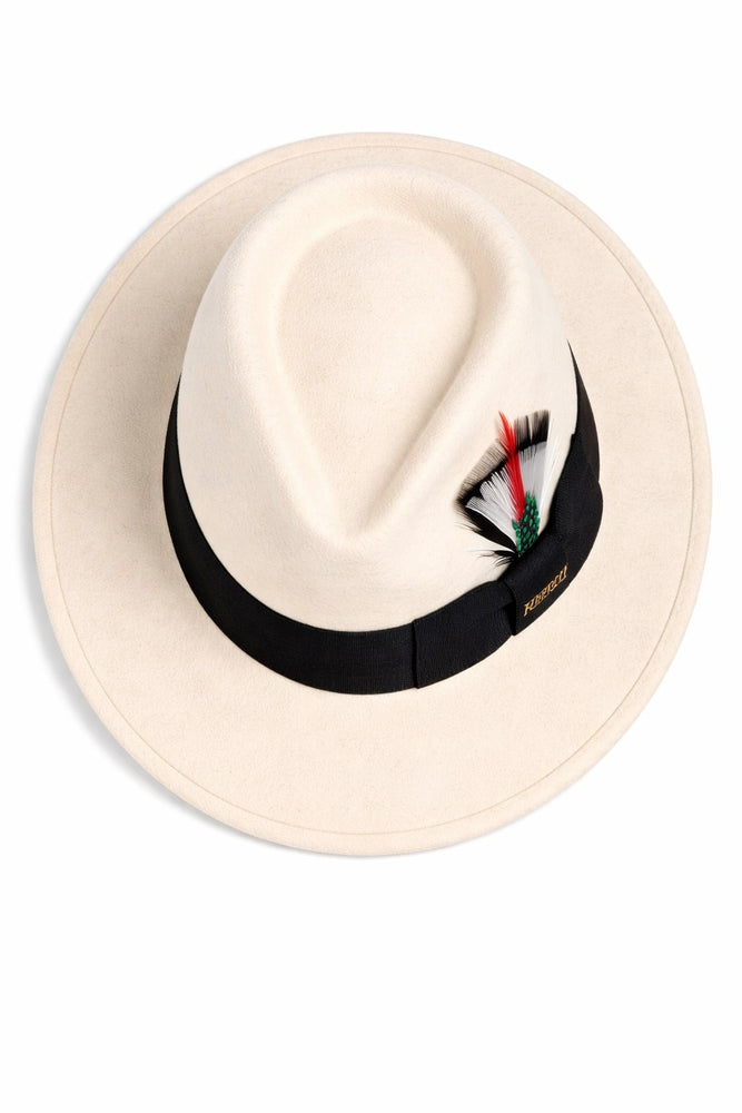 Gangster 100% Australian Wool Crushable Mens Fedora Hat - Removable Feather Gangster White/Black Mens Fedora Hat