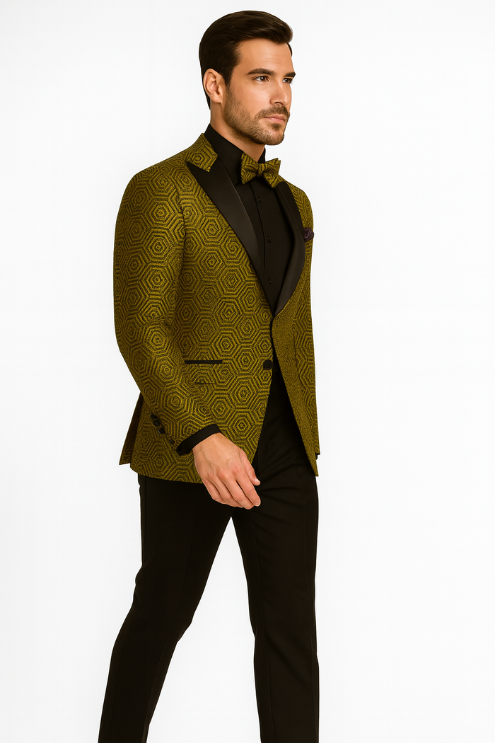 Prom 2026 Suit - Gold - Paisley Floral Tuxedo - Wedding Groom Suit