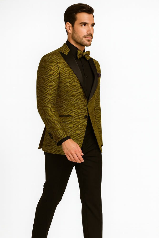 Prom 2025 Suit - Gold - Paisley Floral Tuxedo - Wedding Groom Suit
