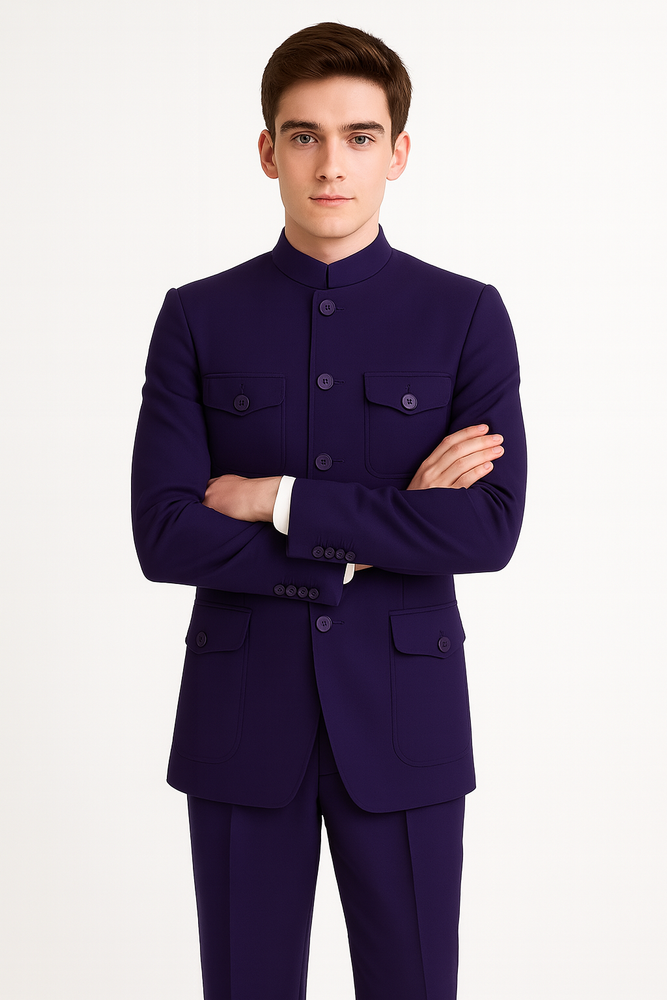 Apollo King Men's 2 Piece Nehru Style Suit Fashion Pockets